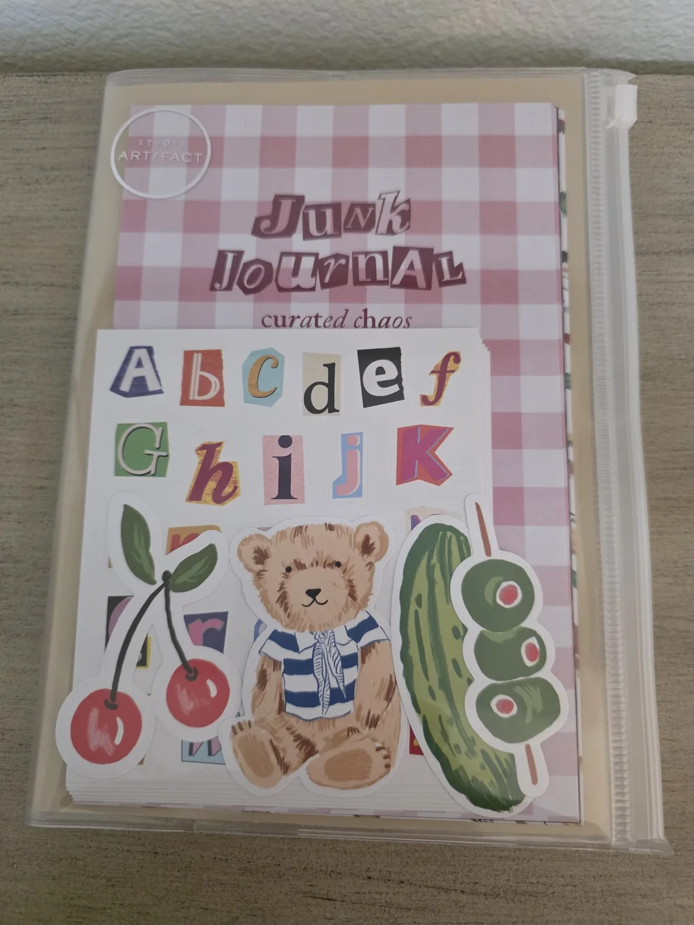 Pink Check Junk Journal with Teddy And Friends Stickers NWT
